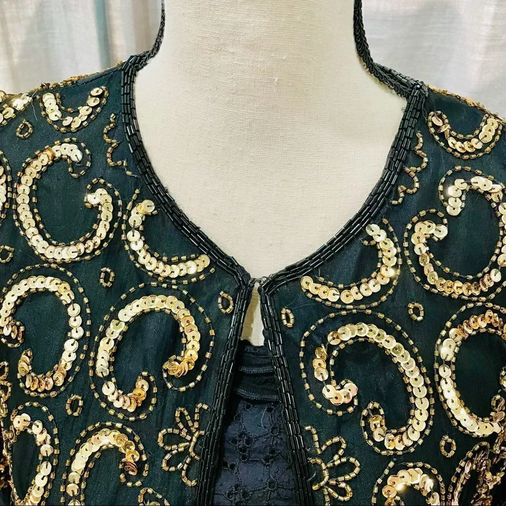 VINTAGE Gold Sequin Kimono Coat Lightweight